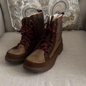 UGG Brown and Red Lace-Up Combat Boots